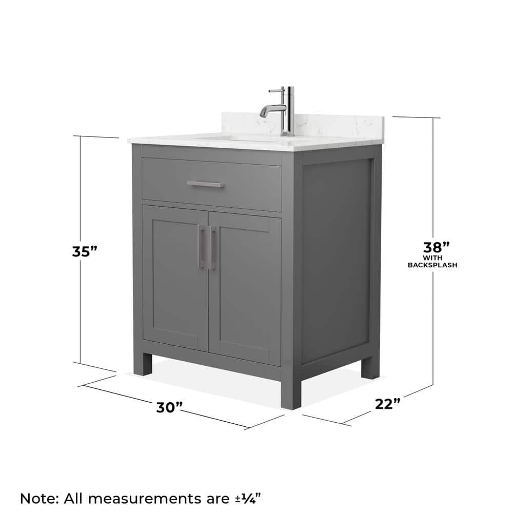 Wyndham Collection Beckett 30" Bathroom Vanity in Dark Gray with Carrara Marble Top - Image 6