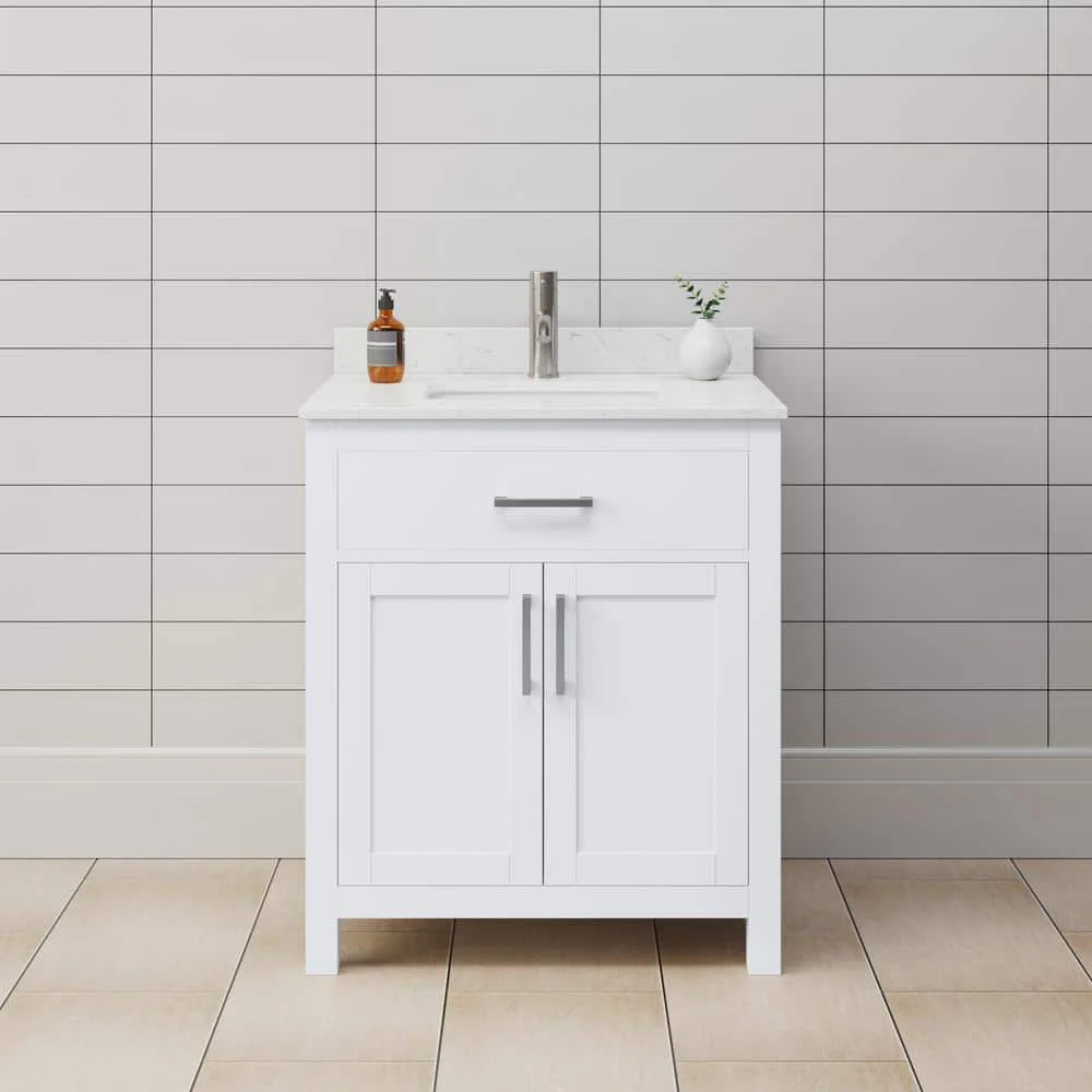 Wyndham Collection Beckett 30" Bathroom Vanity with Carrara Marble Top
