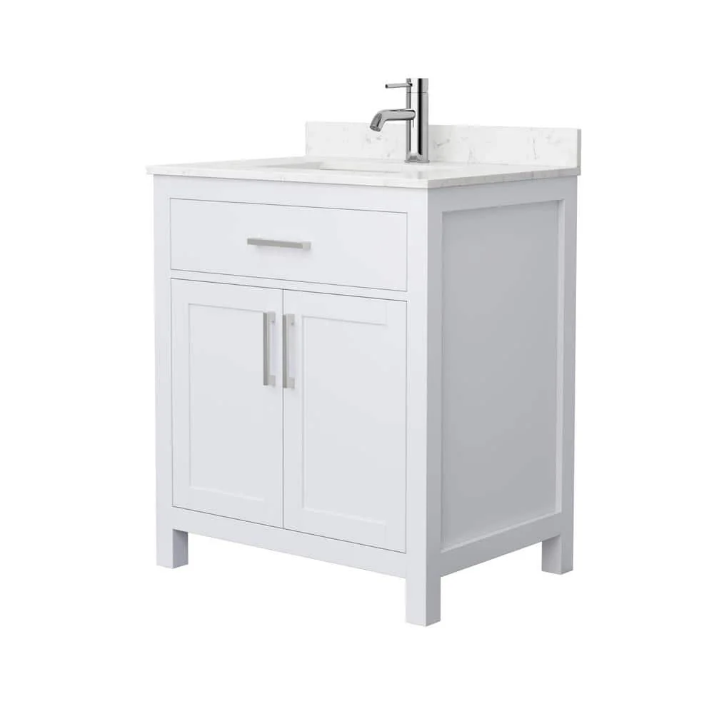Wyndham Collection Beckett 30" Bathroom Vanity with Carrara Marble Top - Image 2
