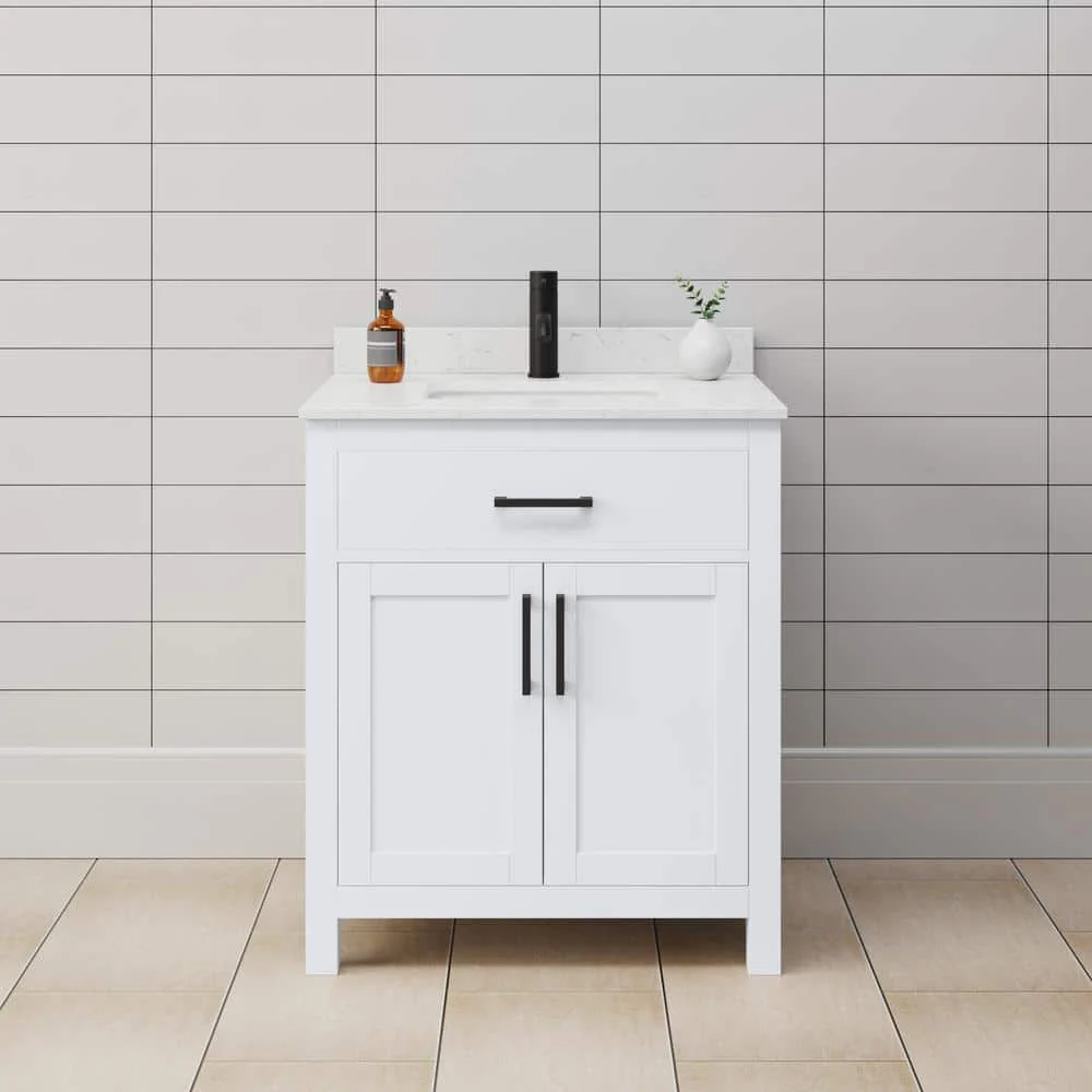 Wyndham Collection Beckett 30" Bathroom Vanity with Carrara Marble Top