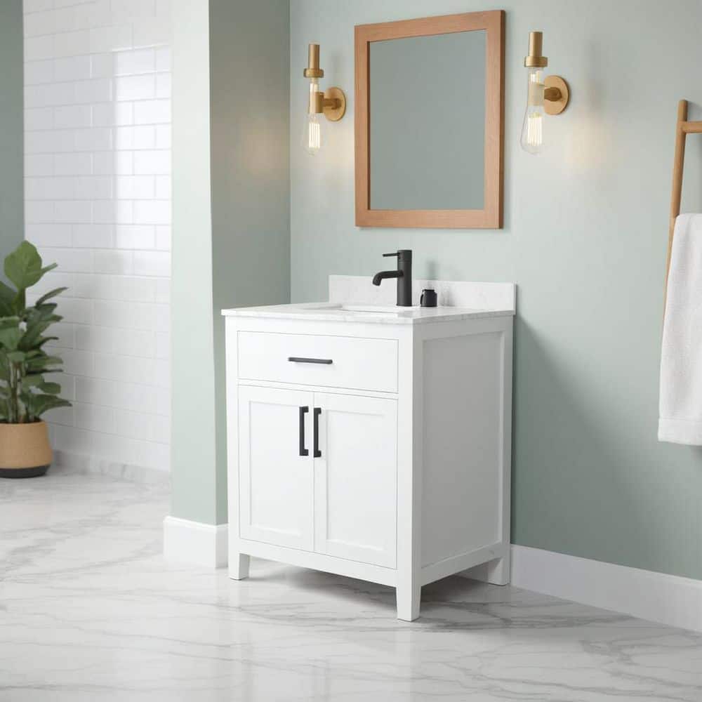 Wyndham Collection Beckett 30" Bathroom Vanity with Carrara Marble Top - Image 2