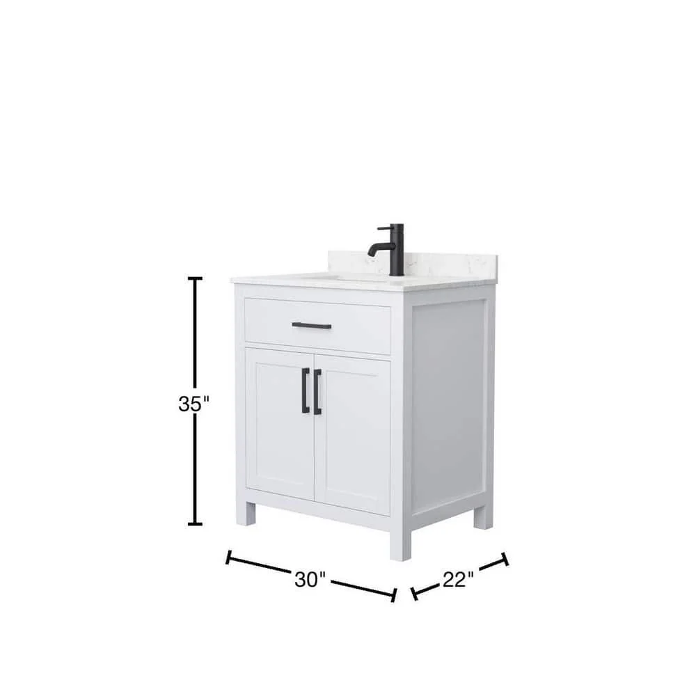 Wyndham Collection Beckett 30" Bathroom Vanity with Carrara Marble Top - Image 3