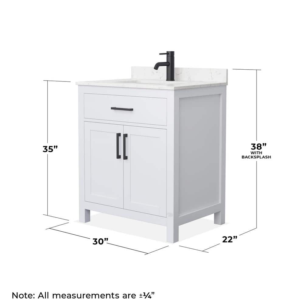 Wyndham Collection Beckett 30" Bathroom Vanity with Carrara Marble Top - Image 6