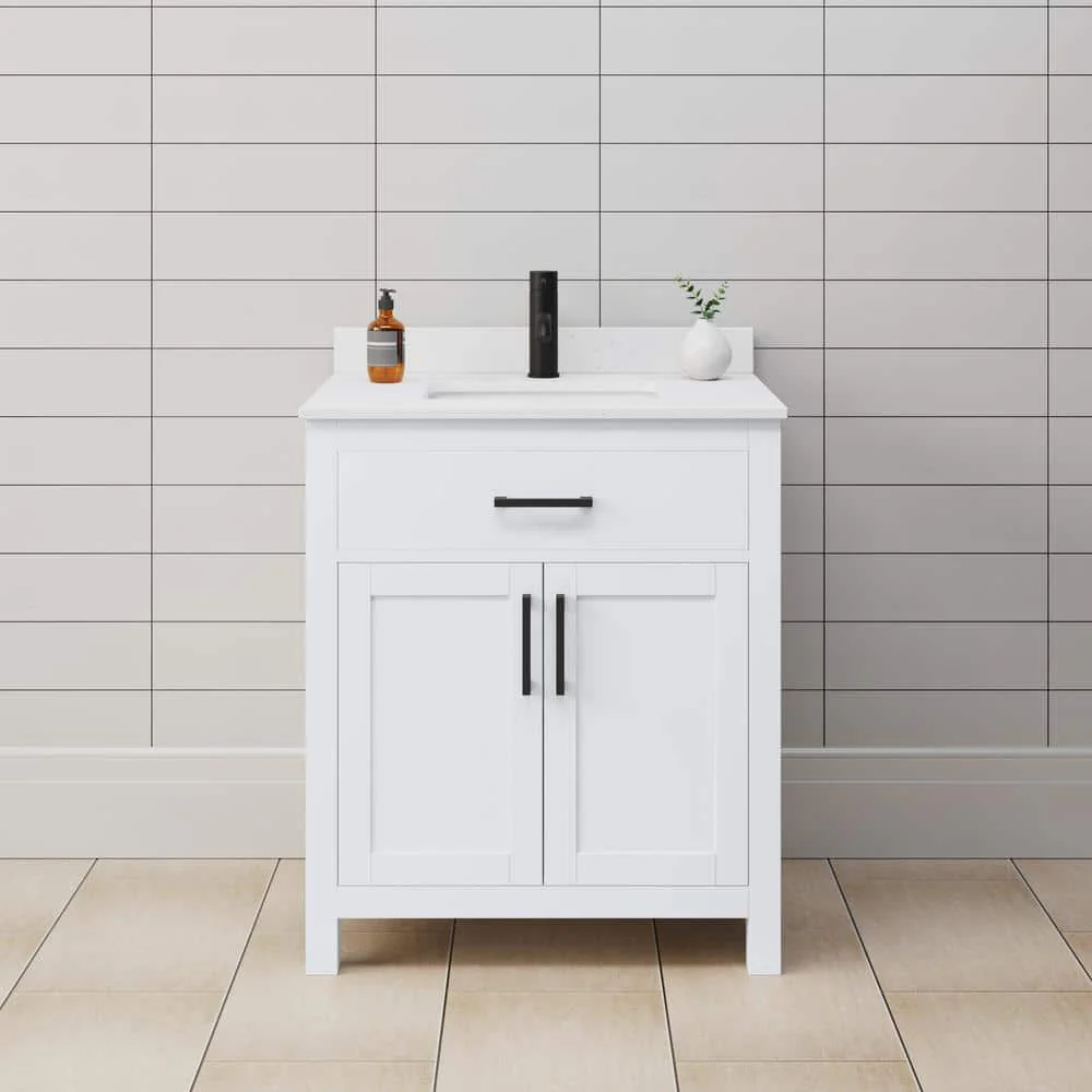 Wyndham Collection Beckett 30" Bathroom Vanity with White Cultured Marble Top