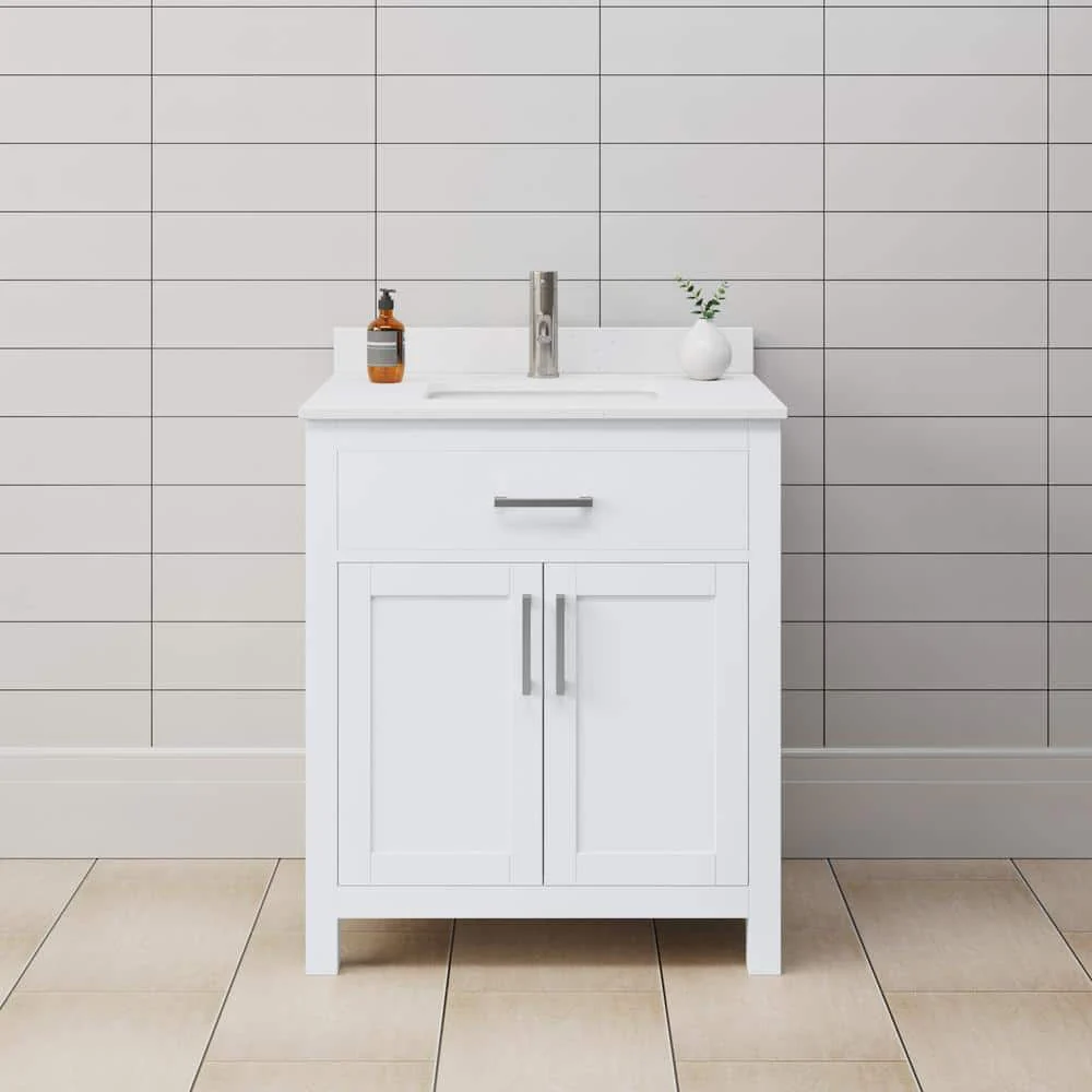 Wyndham Collection Beckett 30" Bathroom Vanity with White Cultured Marble Top