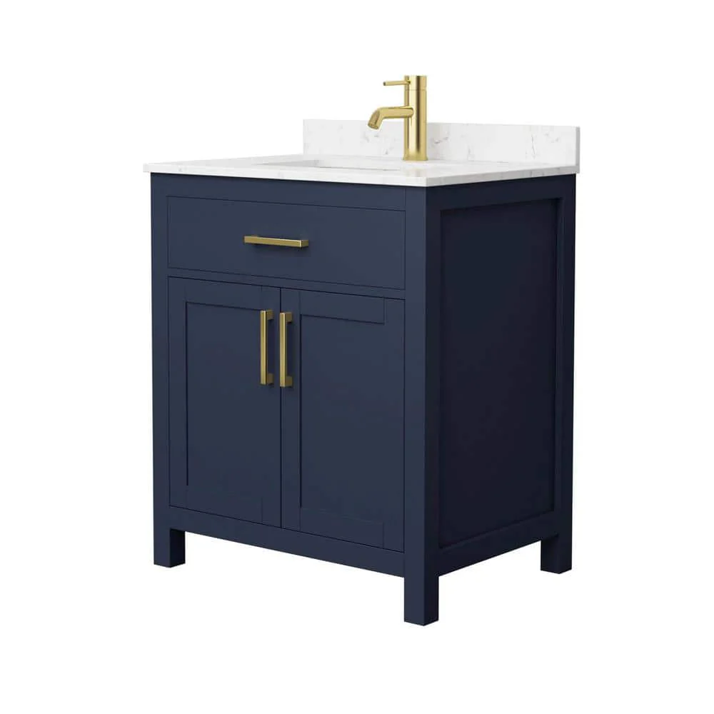 Wyndham Collection Beckett 30" Dark Blue Bathroom Vanity with Carrara Cultured Marble Top - Image 2