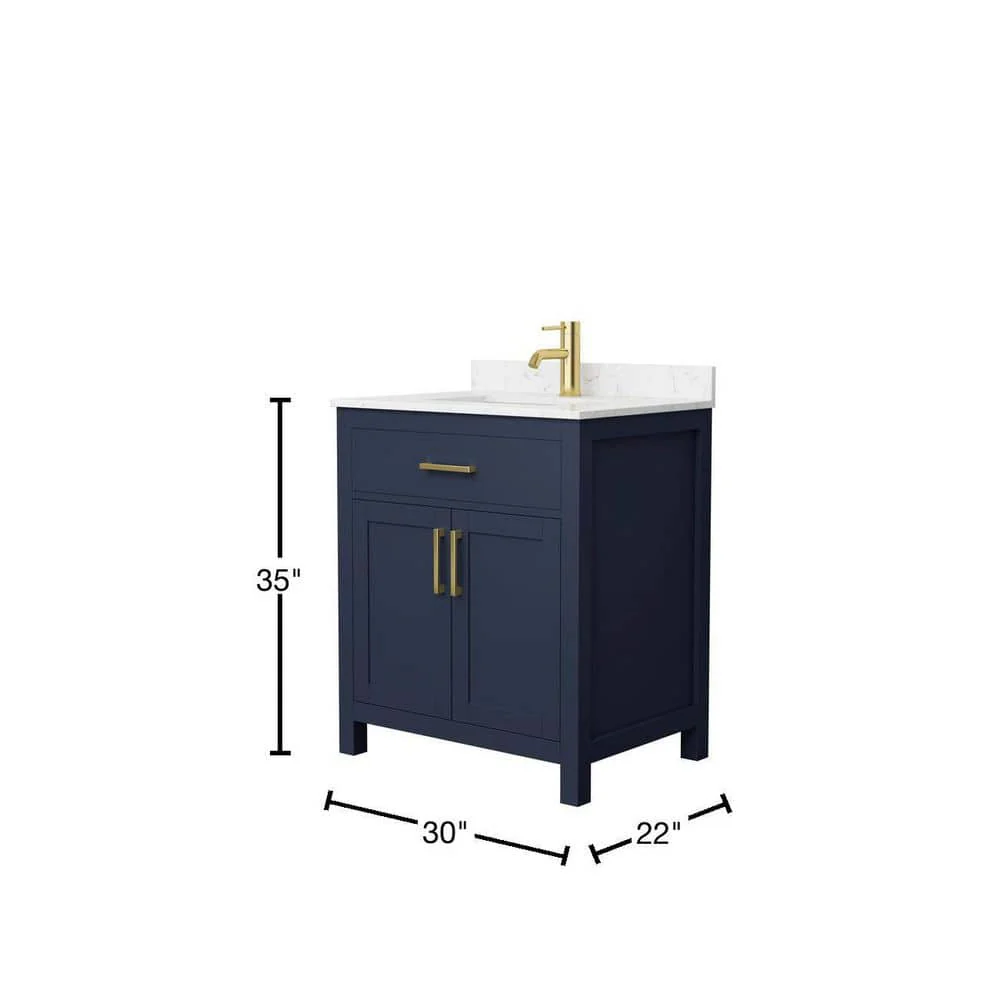Wyndham Collection Beckett 30" Dark Blue Bathroom Vanity with Carrara Cultured Marble Top - Image 4