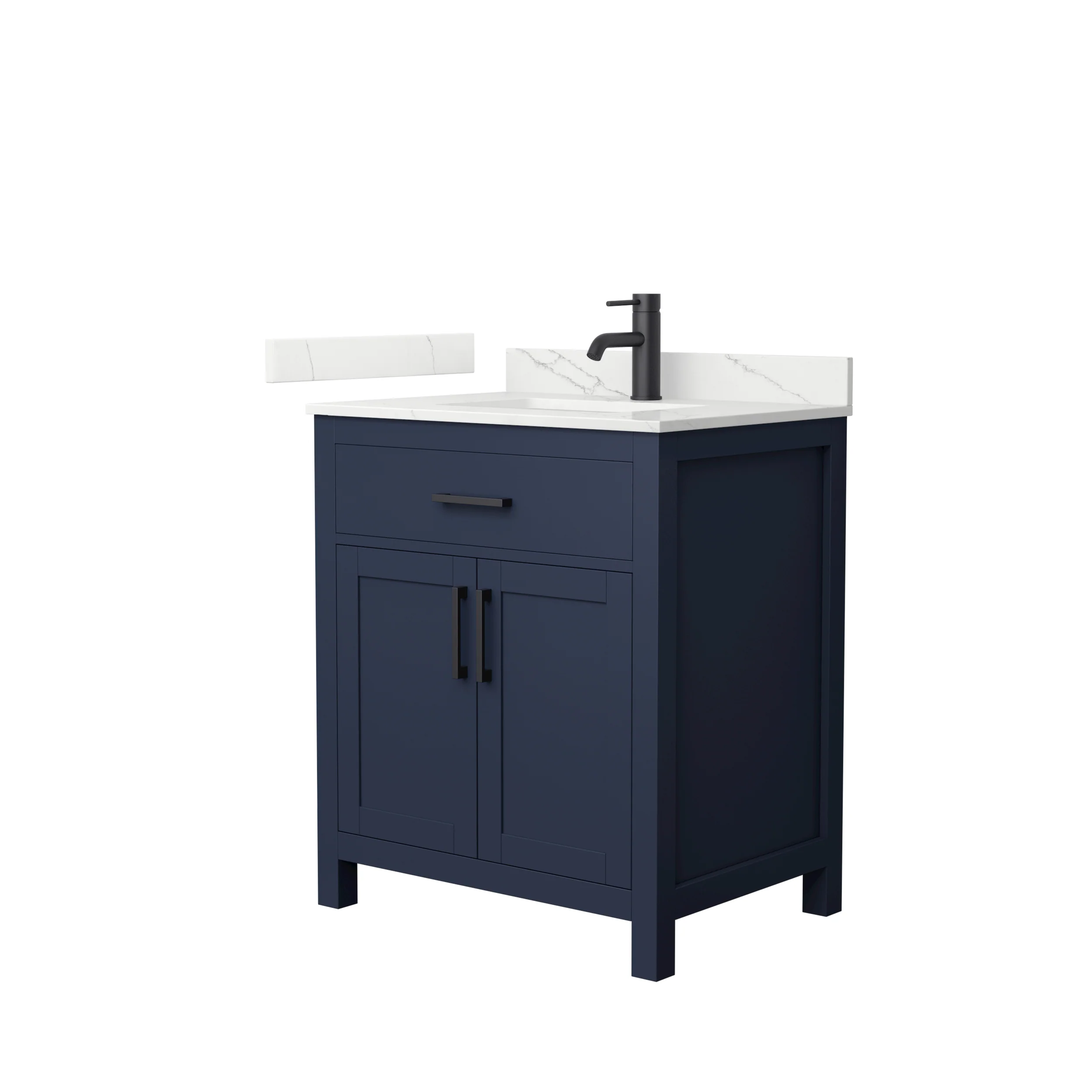 Wyndham Collection Beckett 30" Dark Blue Bathroom Vanity with Carrara Cultured Marble Top - Image 6