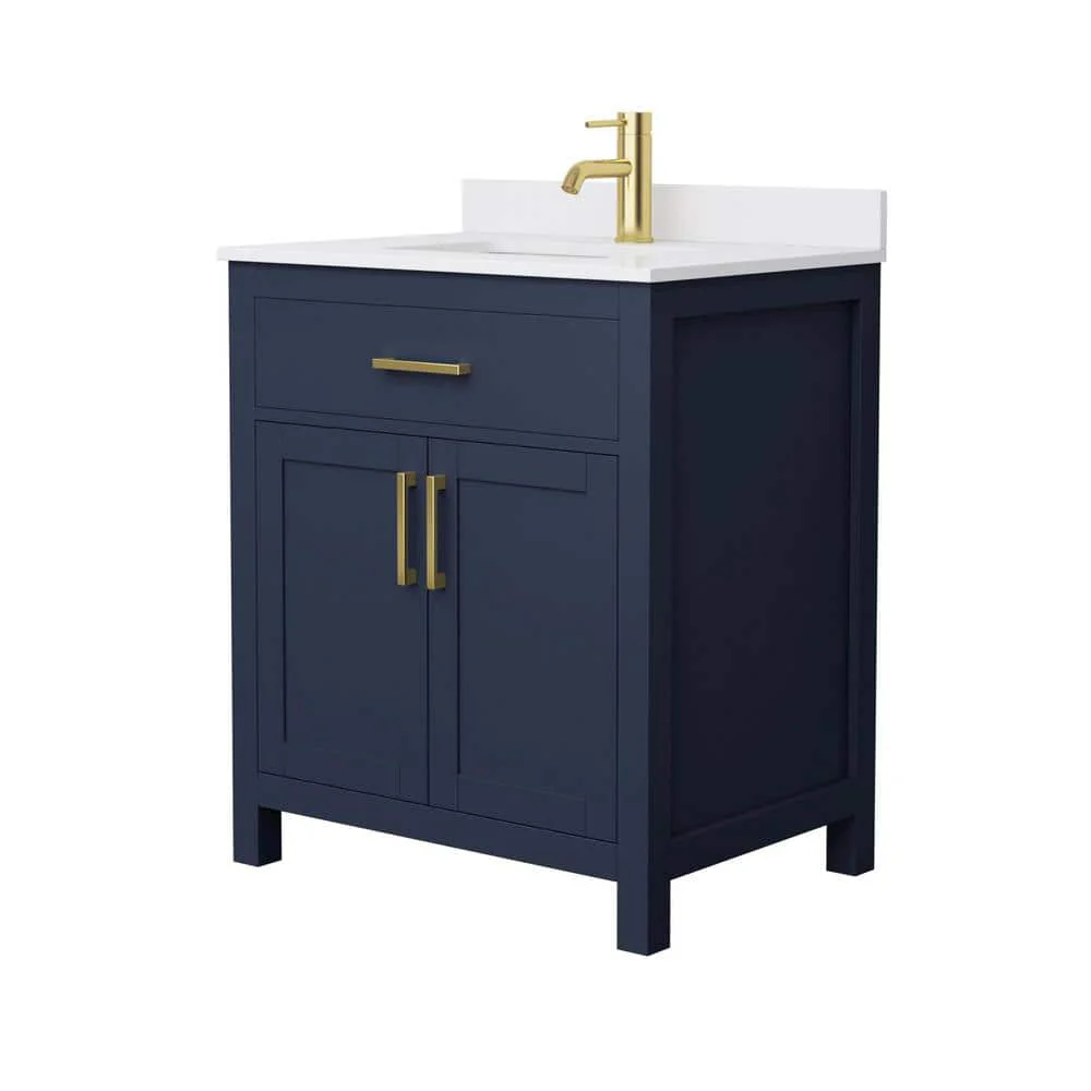 Wyndham Collection Beckett 30" Dark Blue Bathroom Vanity with Cultured Marble Top - Image 2