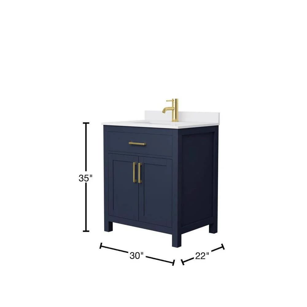 Wyndham Collection Beckett 30" Dark Blue Bathroom Vanity with Cultured Marble Top - Image 4