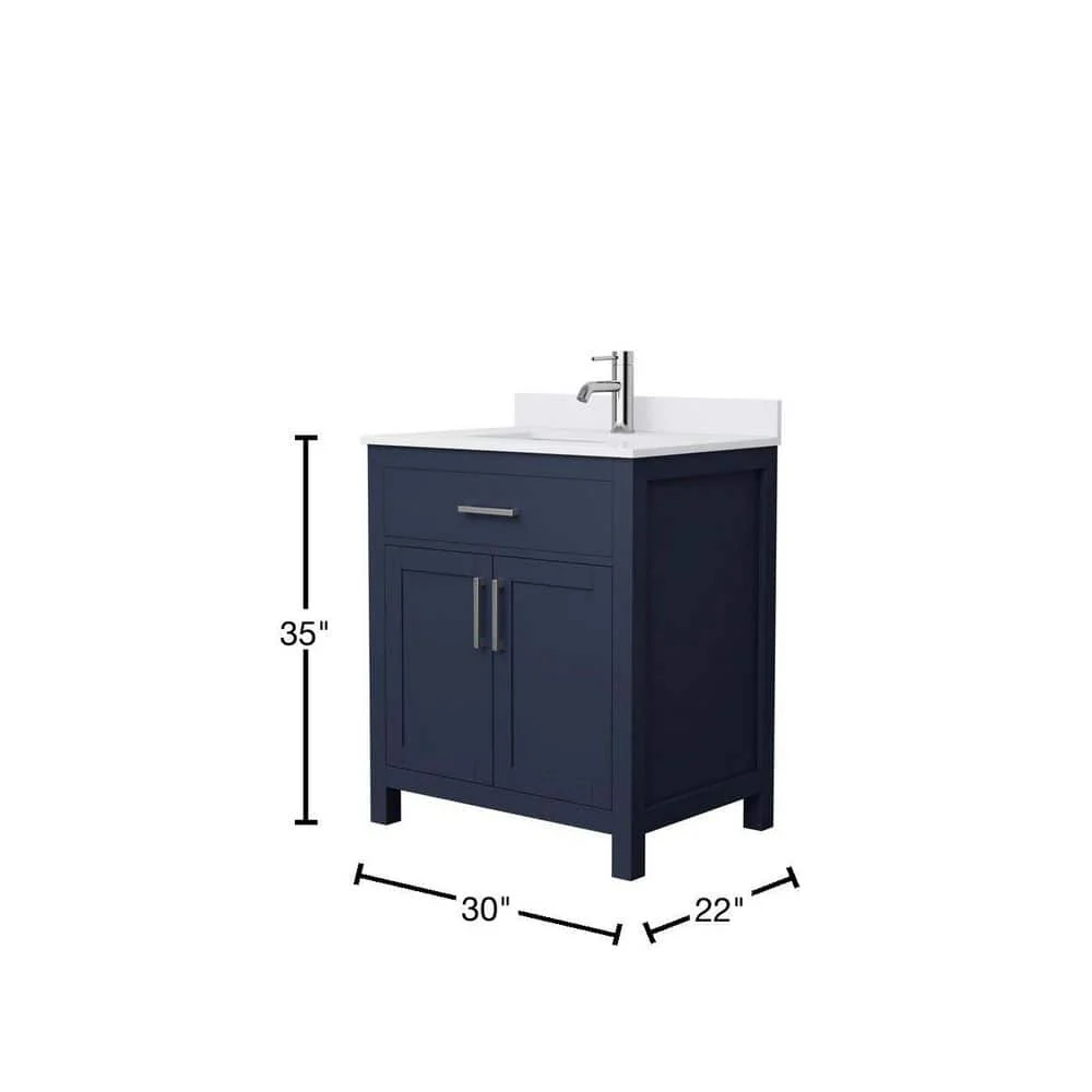 Wyndham Collection Beckett 30" Dark Blue Bathroom Vanity with White Cultured Marble Top - Image 3