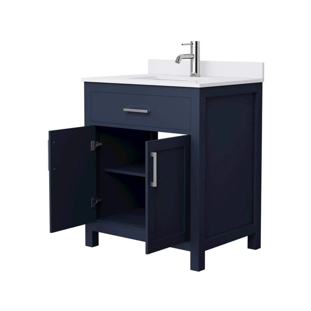 Wyndham Collection Beckett 30" Dark Blue Bathroom Vanity with White Cultured Marble Top - Image 4