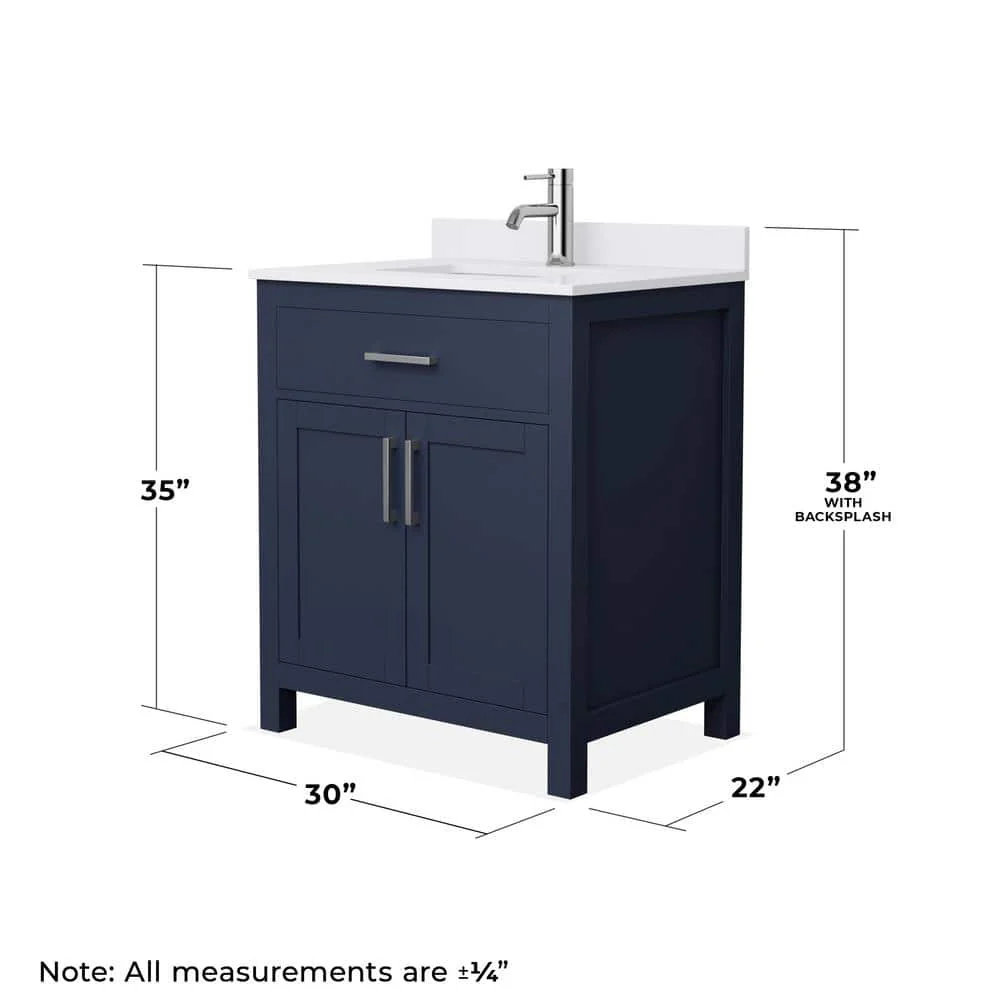 Wyndham Collection Beckett 30" Dark Blue Bathroom Vanity with White Cultured Marble Top - Image 6