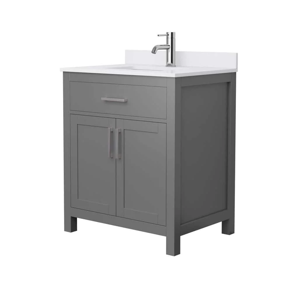 Wyndham Collection Beckett 30" Dark Gray Bathroom Vanity with White Cultured Marble Top - Image 2