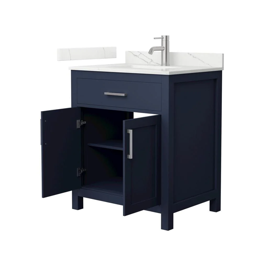 Wyndham Collection Beckett 30" Freestanding Dark Blue Bath Vanity with Giotto Quartz Top - Image 2