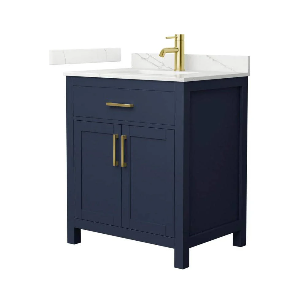 Wyndham Collection Beckett 30" Freestanding Dark Blue Bath Vanity with Giotto Quartz Top