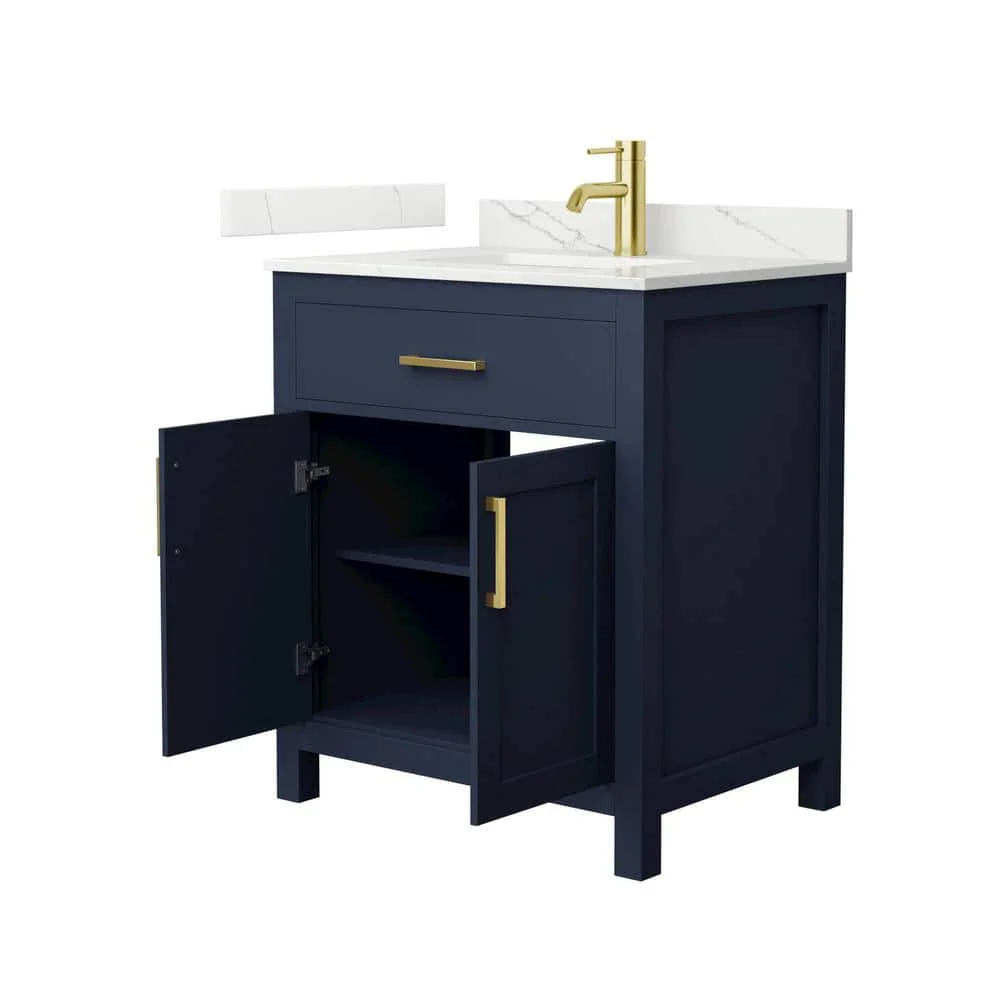 Wyndham Collection Beckett 30" Freestanding Dark Blue Bath Vanity with Giotto Quartz Top - Image 2