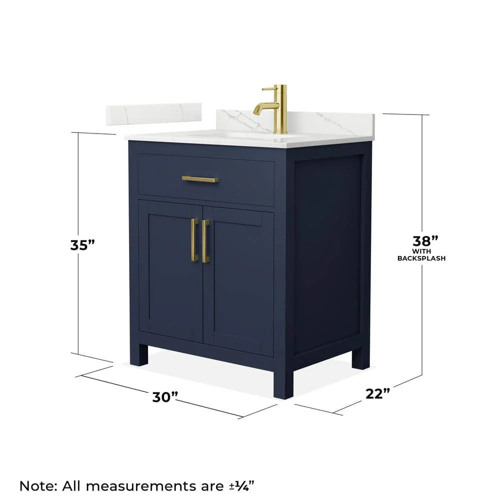 Wyndham Collection Beckett 30" Freestanding Dark Blue Bath Vanity with Giotto Quartz Top - Image 3