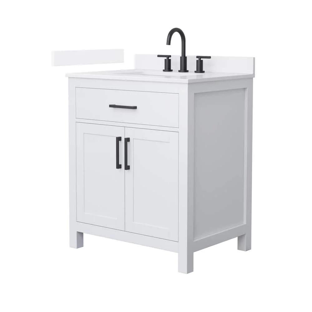 Wyndham Collection Beckett 30 in. Freestanding White Bath Vanity with Quartz Top