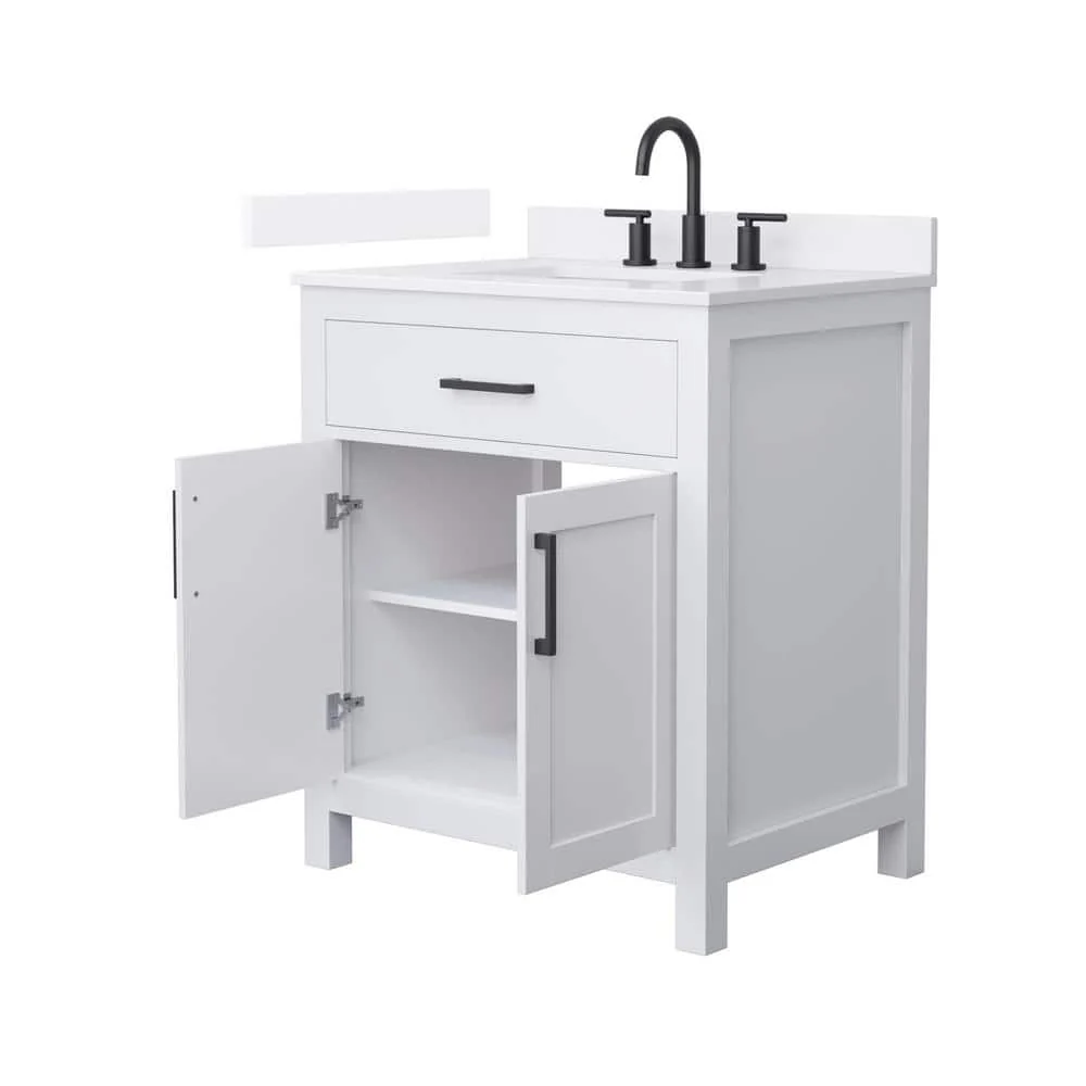 Wyndham Collection Beckett 30 in. Freestanding White Bath Vanity with Quartz Top - Image 2