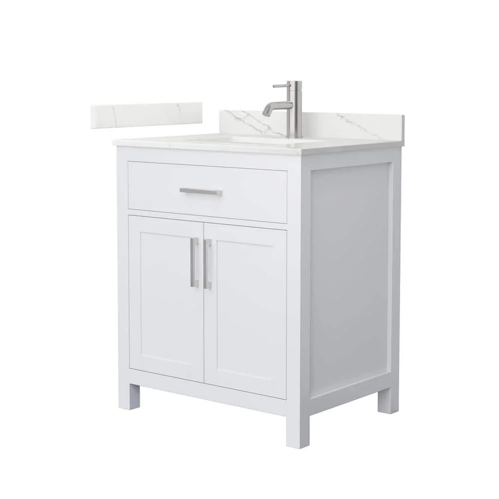 Wyndham Collection Beckett 30 in. Freestanding White Bath Vanity with Giotto Quartz Top