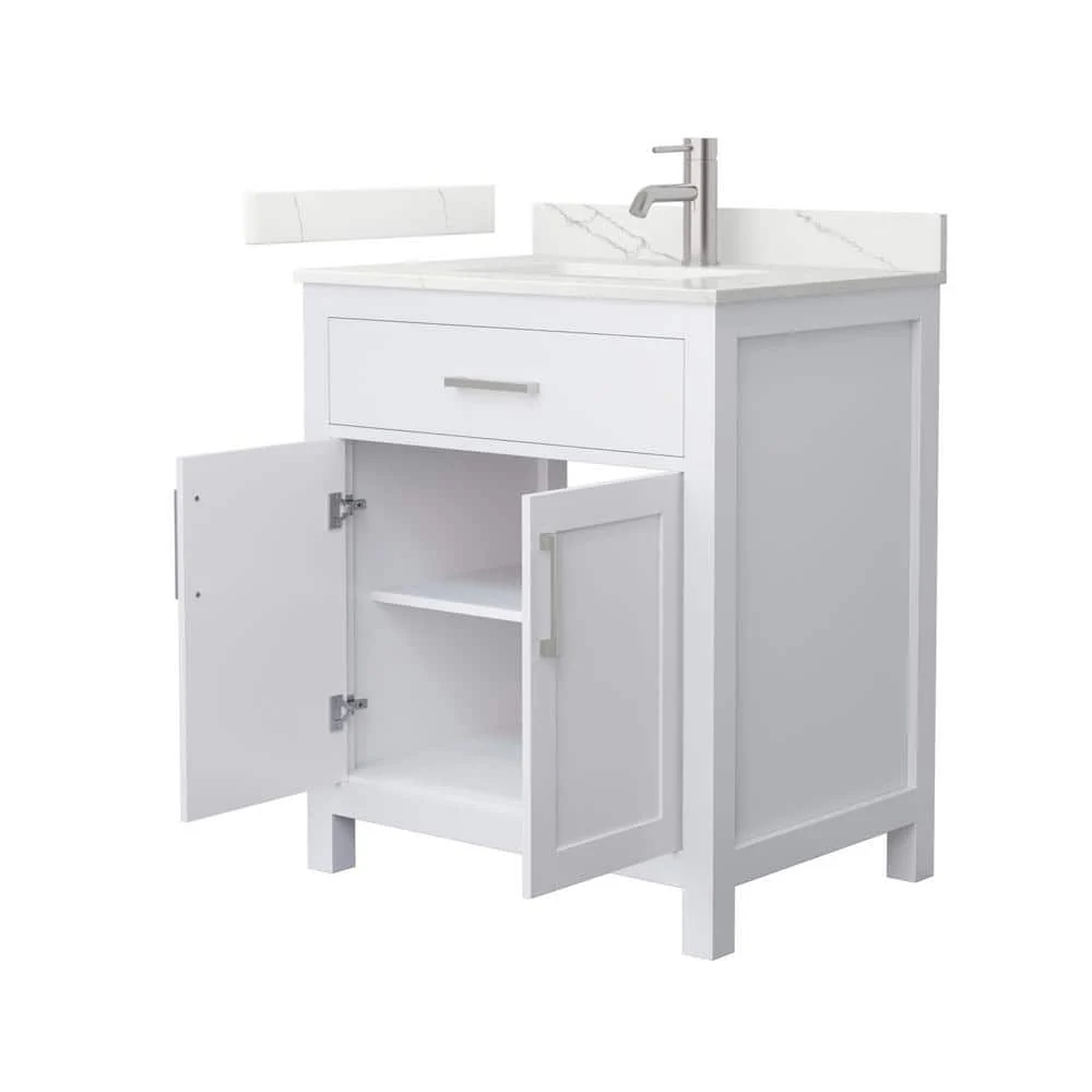 Wyndham Collection Beckett 30 in. Freestanding White Bath Vanity with Giotto Quartz Top - Image 2