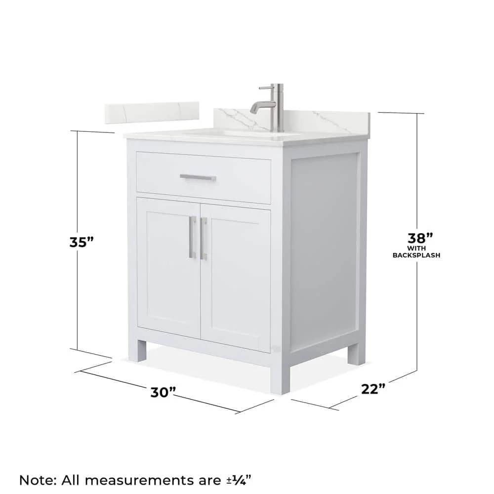 Wyndham Collection Beckett 30 in. Freestanding White Bath Vanity with Giotto Quartz Top - Image 4