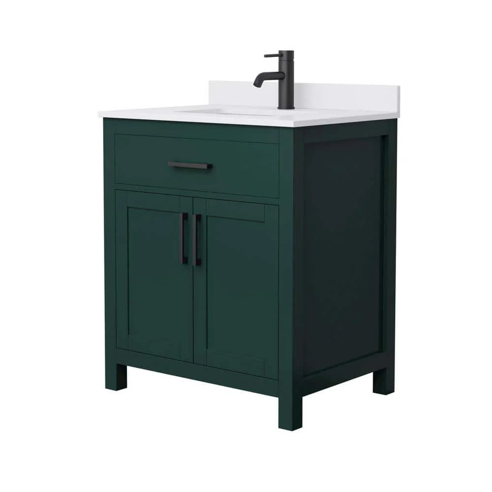 Wyndham Collection Beckett 30" Green Bathroom Vanity with White Cultured Marble Top - Image 2