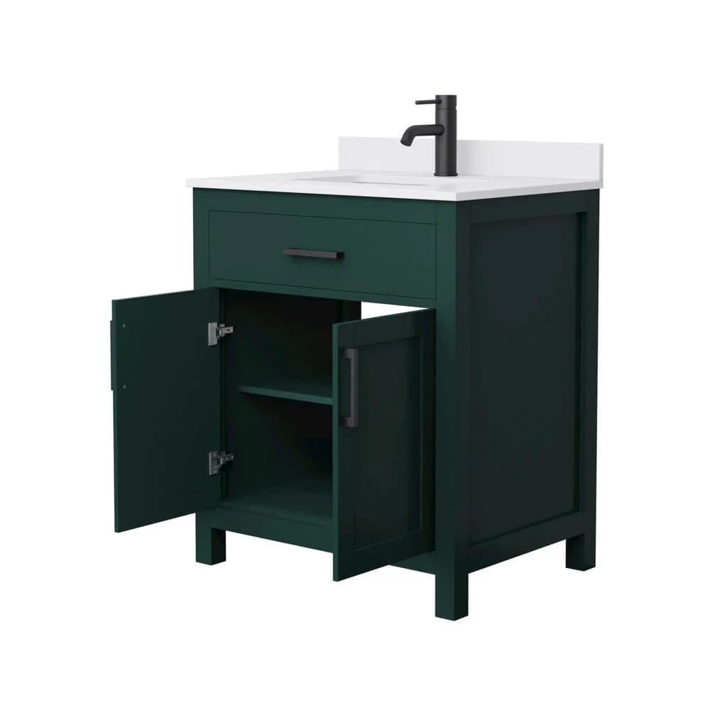 Wyndham Collection Beckett 30" Green Bathroom Vanity with White Cultured Marble Top - Image 3
