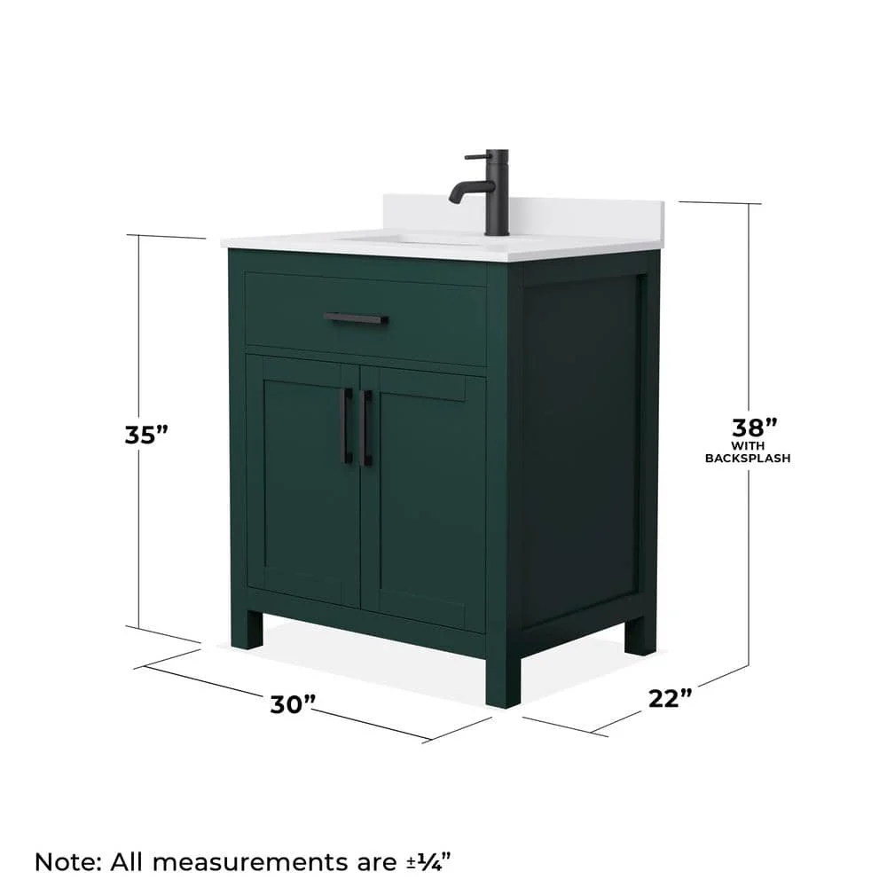 Wyndham Collection Beckett 30" Green Bathroom Vanity with White Cultured Marble Top - Image 4