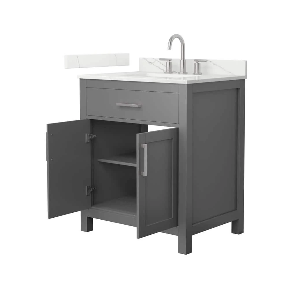 Wyndham Collection Beckett 30 in. Freestanding Dark Gray Bath Vanity with Giotto Quartz Top - Image 2