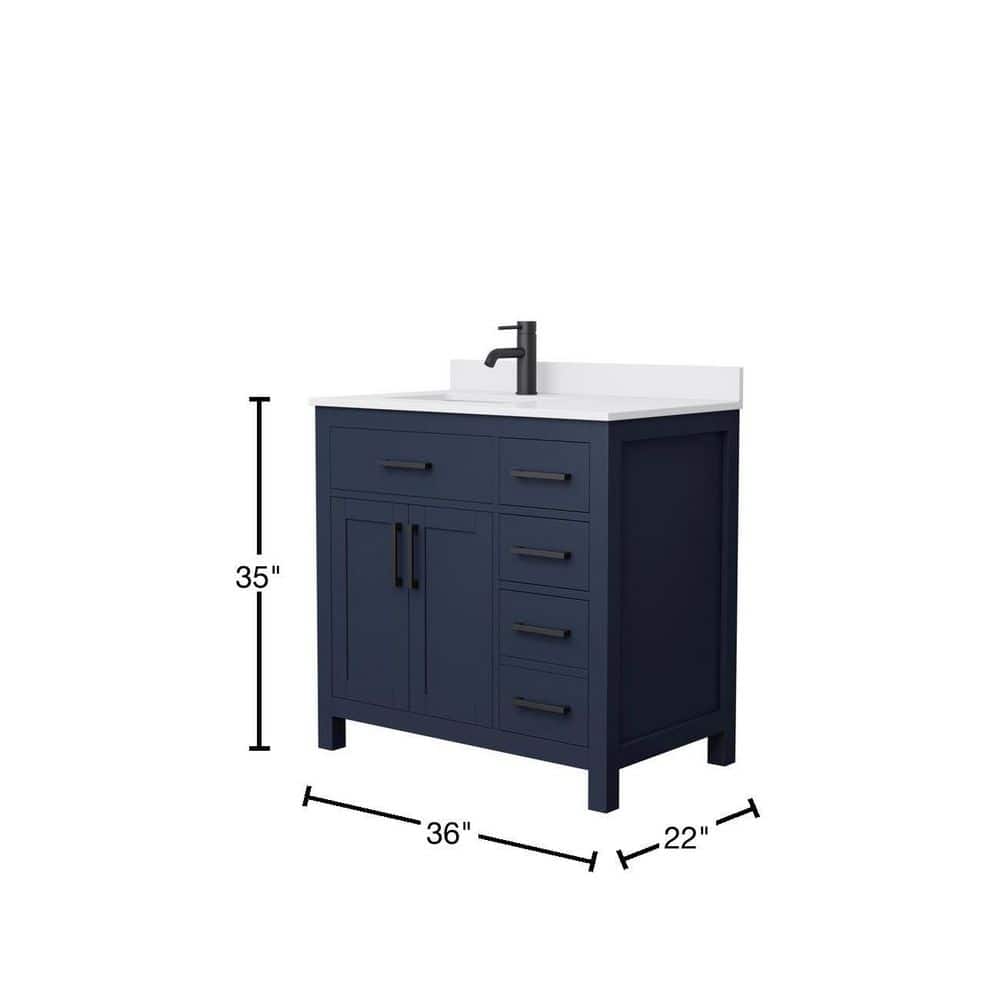 Wyndham Collection Beckett 36" Bathroom Vanity in Dark Blue with White Cultured Marble Top - Image 3
