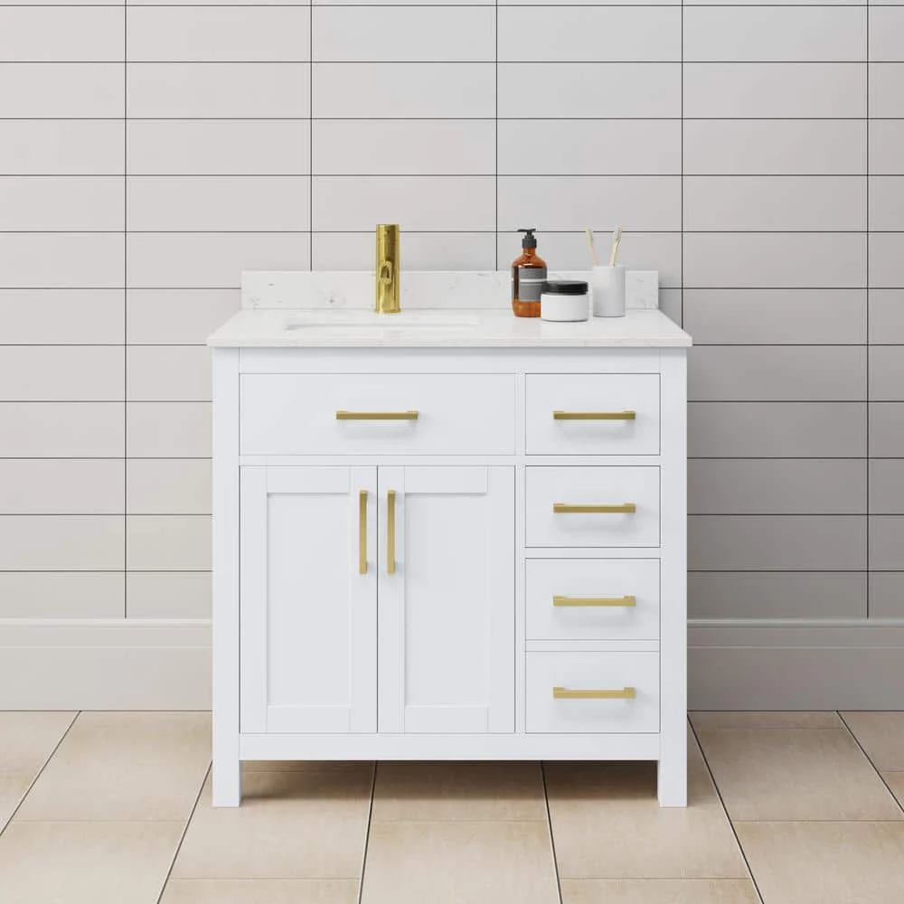 Wyndham Collection Beckett 36" Bathroom Vanity in Dark Gray with Cultured Marble Top