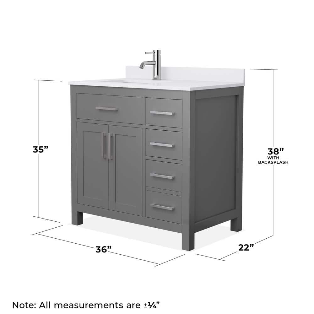 Wyndham Collection Beckett 36" Bathroom Vanity in Dark Gray with Cultured Marble Top - Image 10