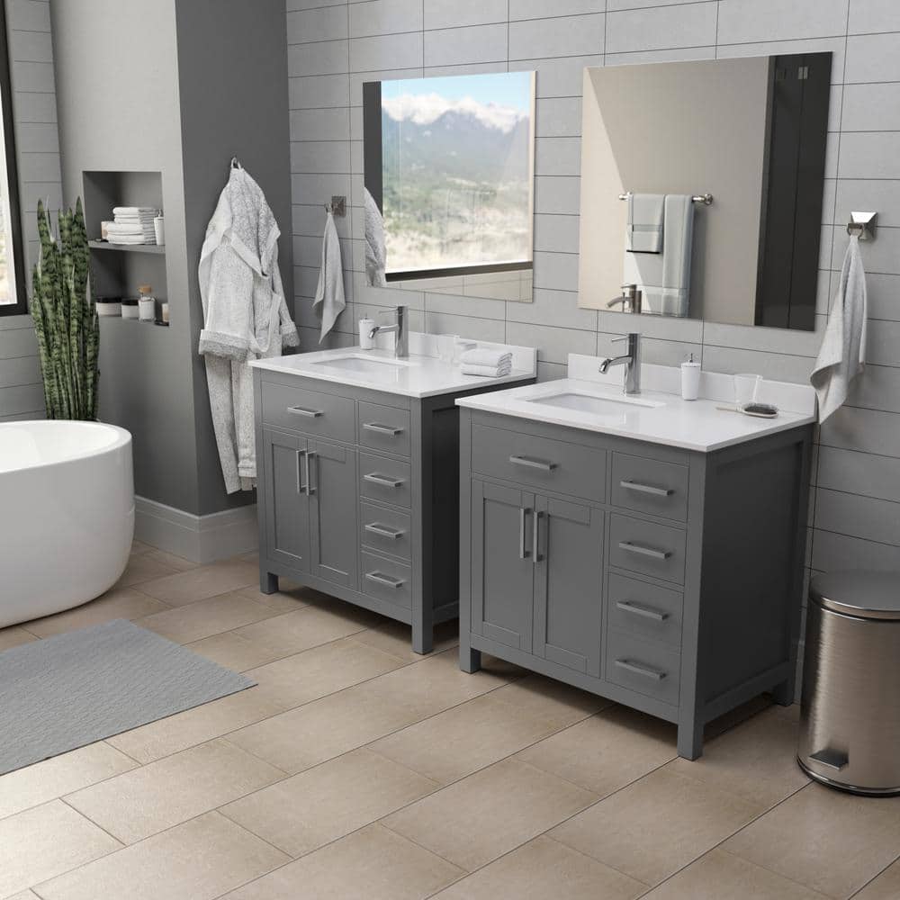 Wyndham Collection Beckett 36" Bathroom Vanity in Dark Gray with Cultured Marble Top - Image 14