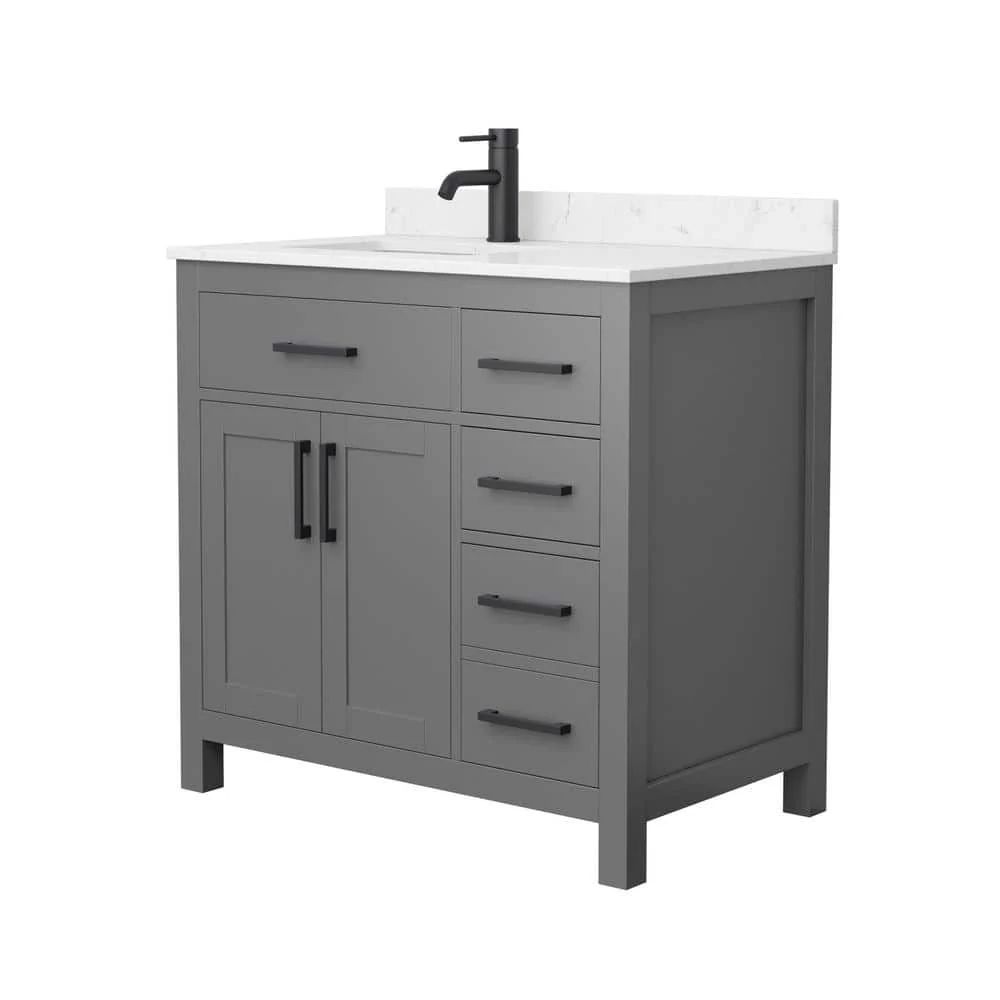 Wyndham Collection Beckett 36" Bathroom Vanity in Dark Gray with Carrara Marble Top - Image 3