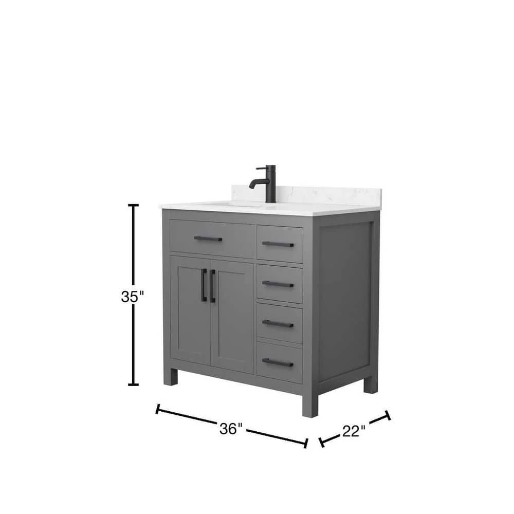 Wyndham Collection Beckett 36" Bathroom Vanity in Dark Gray with Carrara Marble Top - Image 5