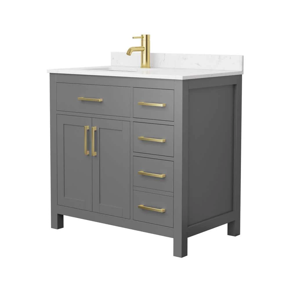 Wyndham Collection Beckett 36" Bathroom Vanity in Dark Gray with Carrara Marble Top - Image 2