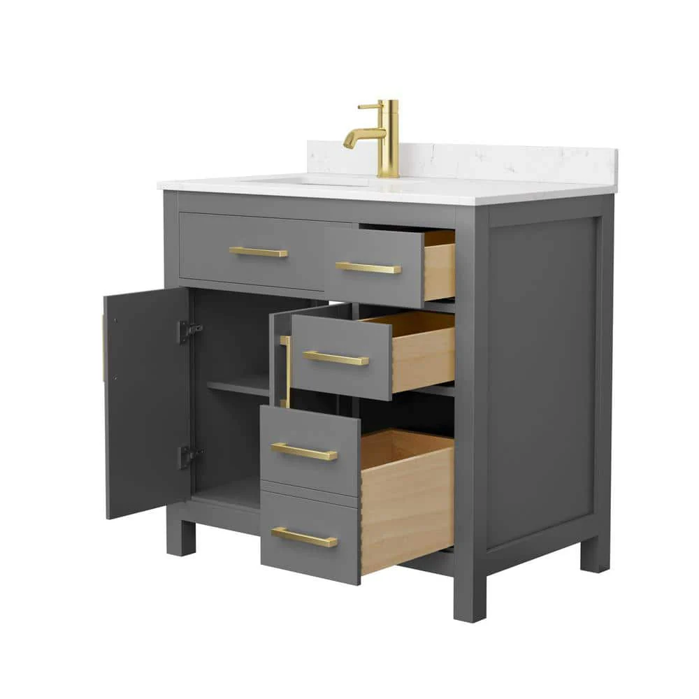 Wyndham Collection Beckett 36" Bathroom Vanity in Dark Gray with Carrara Marble Top - Image 3