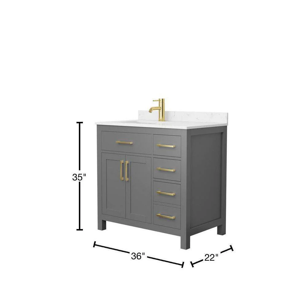 Wyndham Collection Beckett 36" Bathroom Vanity in Dark Gray with Carrara Marble Top - Image 4