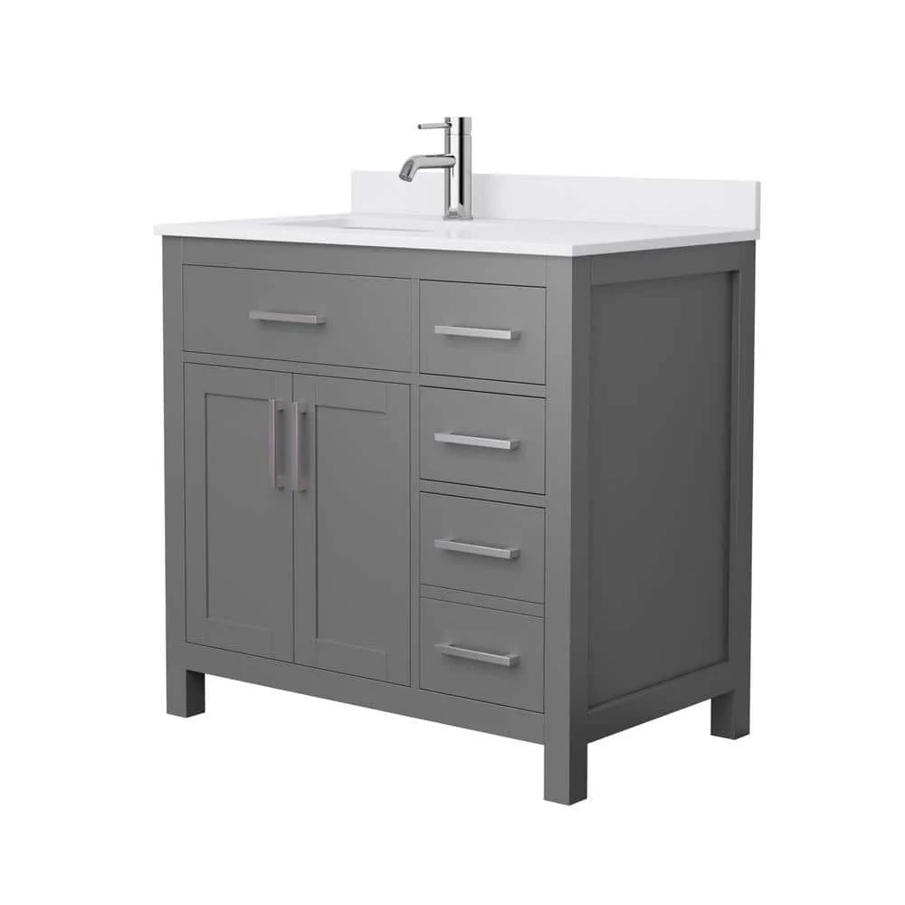 Wyndham Collection Beckett 36" Bathroom Vanity in Dark Gray with Cultured Marble Top - Image 8