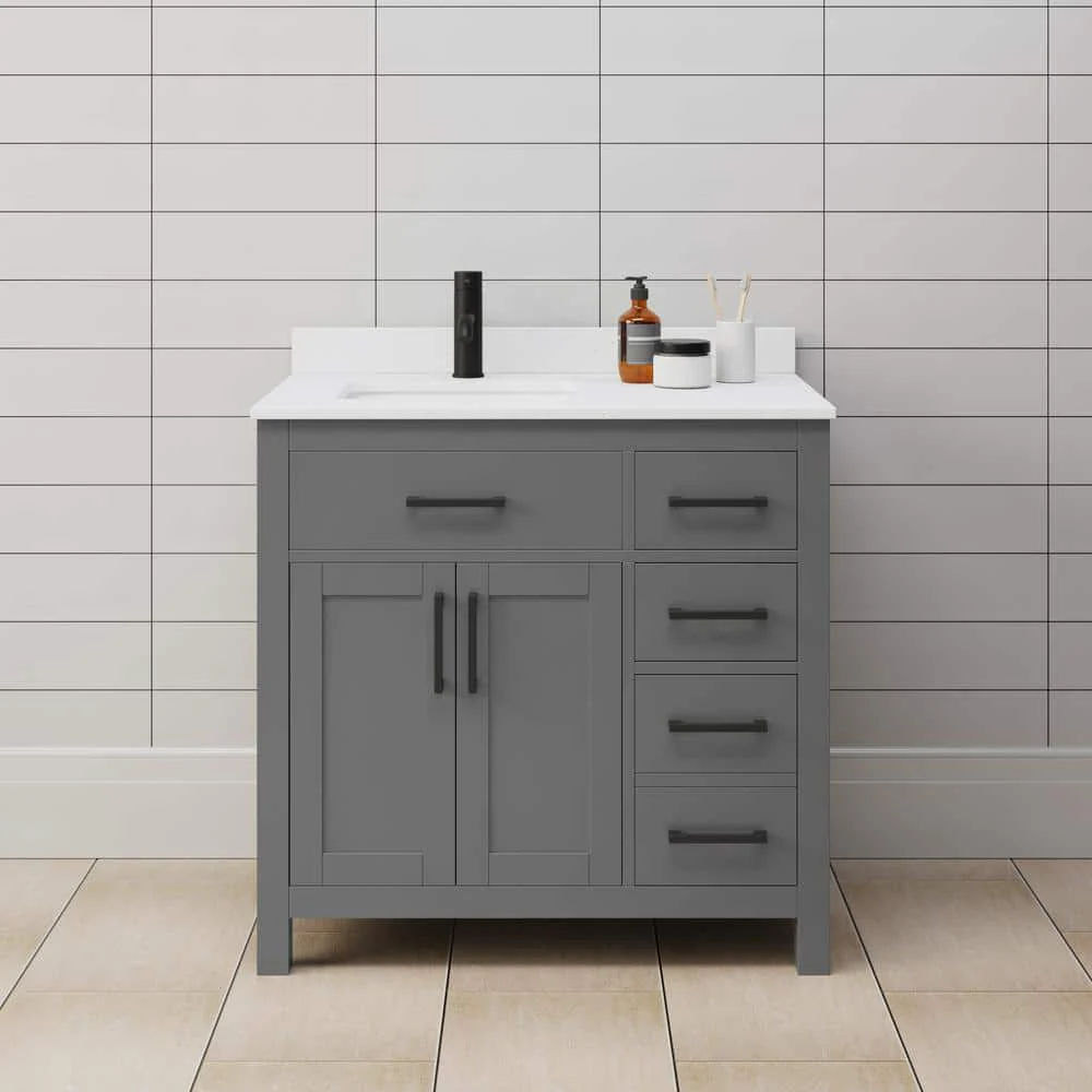 Wyndham Collection Beckett 36" Bathroom Vanity in Dark Gray with Cultured Marble Top