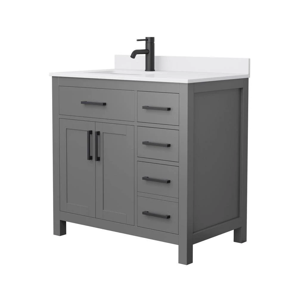 Wyndham Collection Beckett 36" Bathroom Vanity in Dark Gray with Cultured Marble Top - Image 2
