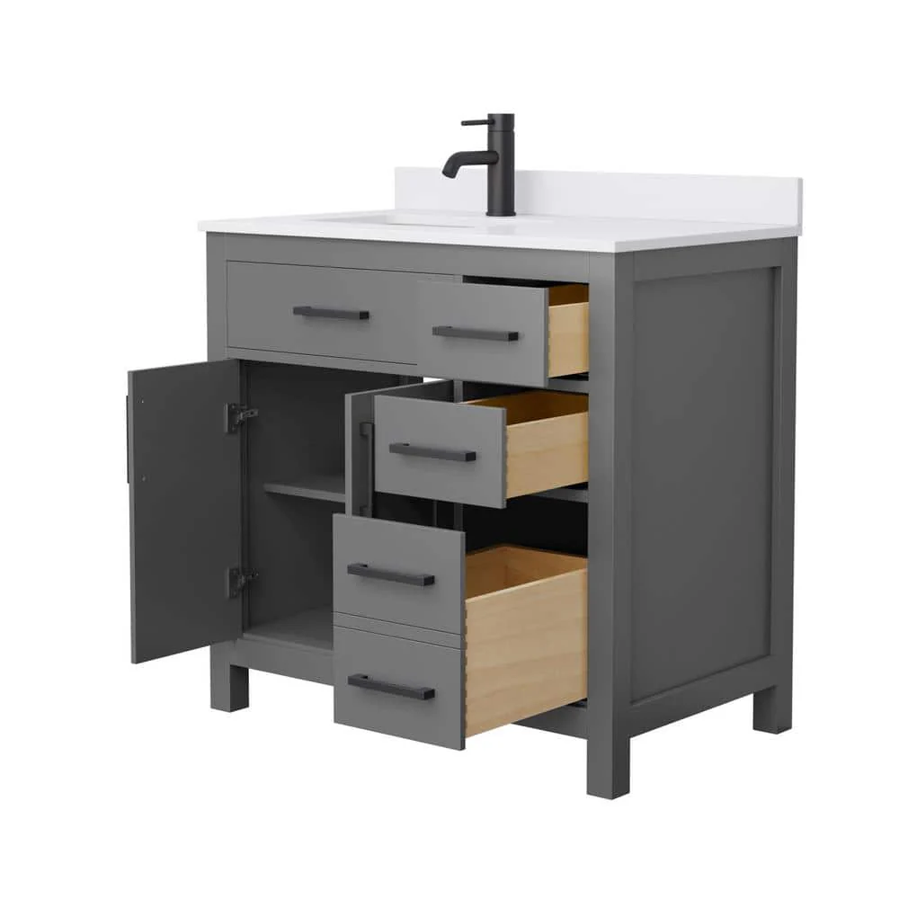Wyndham Collection Beckett 36" Bathroom Vanity in Dark Gray with Cultured Marble Top - Image 3
