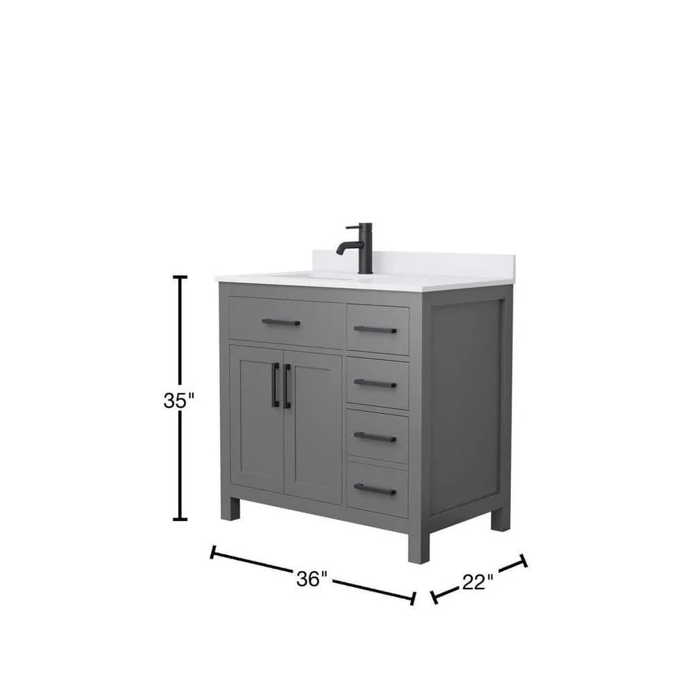 Wyndham Collection Beckett 36" Bathroom Vanity in Dark Gray with Cultured Marble Top - Image 4