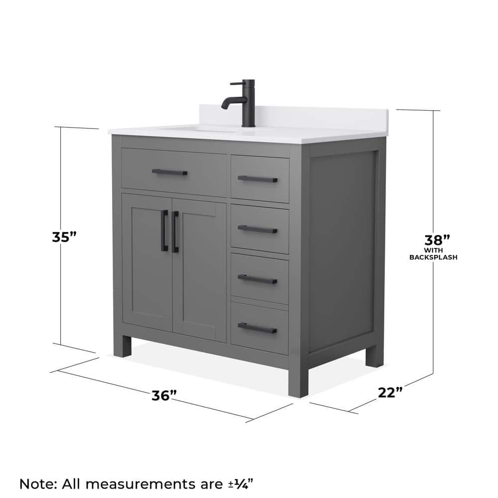 Wyndham Collection Beckett 36" Bathroom Vanity in Dark Gray with Cultured Marble Top - Image 5