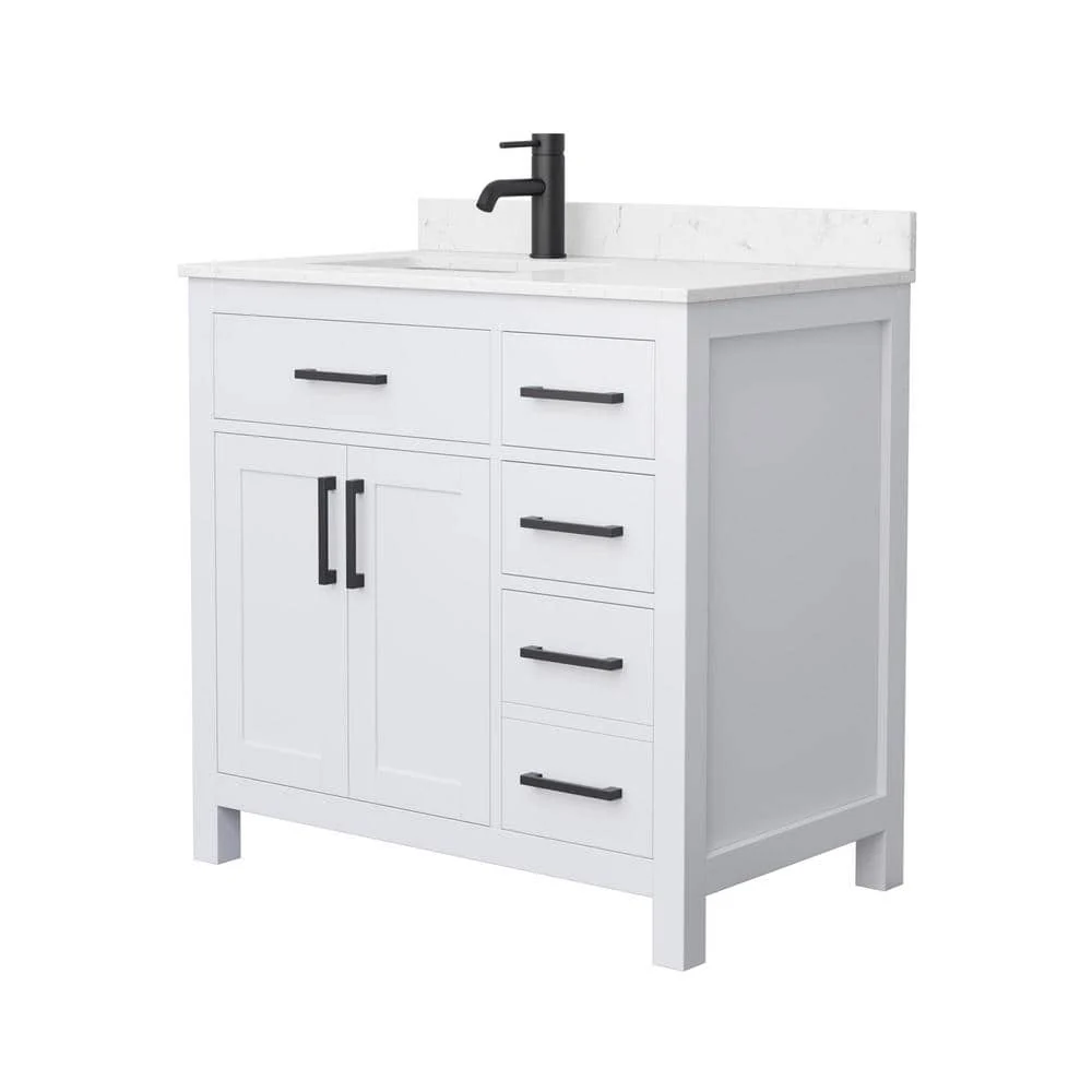 Wyndham Collection Beckett 36" Bathroom Vanity with Carrara Marble Top - Image 2