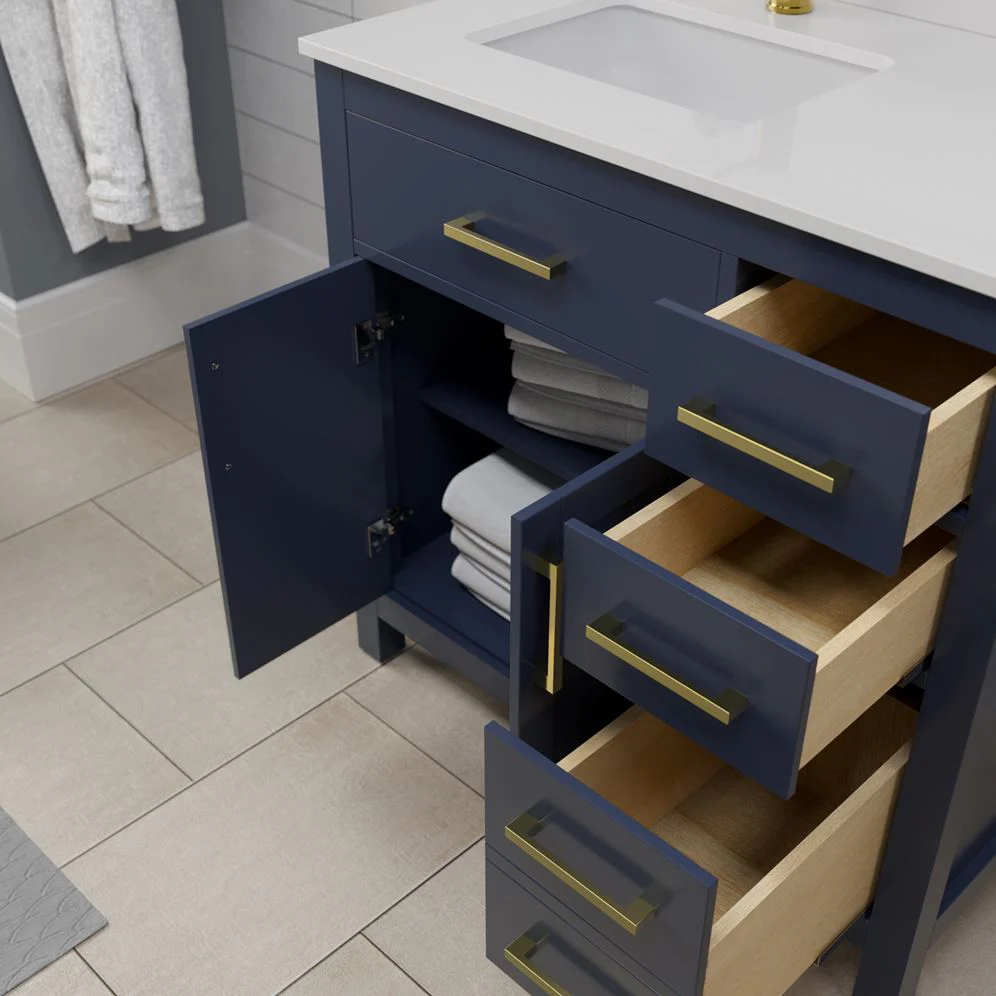 Wyndham Collection Beckett 36" Dark Blue Bathroom Vanity with Carrara Marble Top - Image 14
