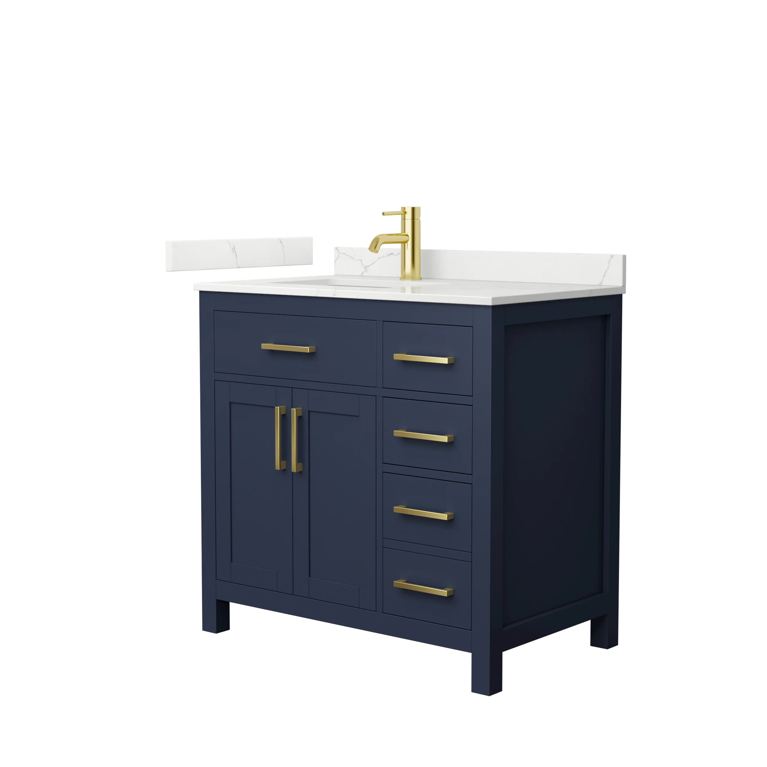 Wyndham Collection Beckett 36" Dark Blue Bathroom Vanity with Carrara Marble Top - Image 9
