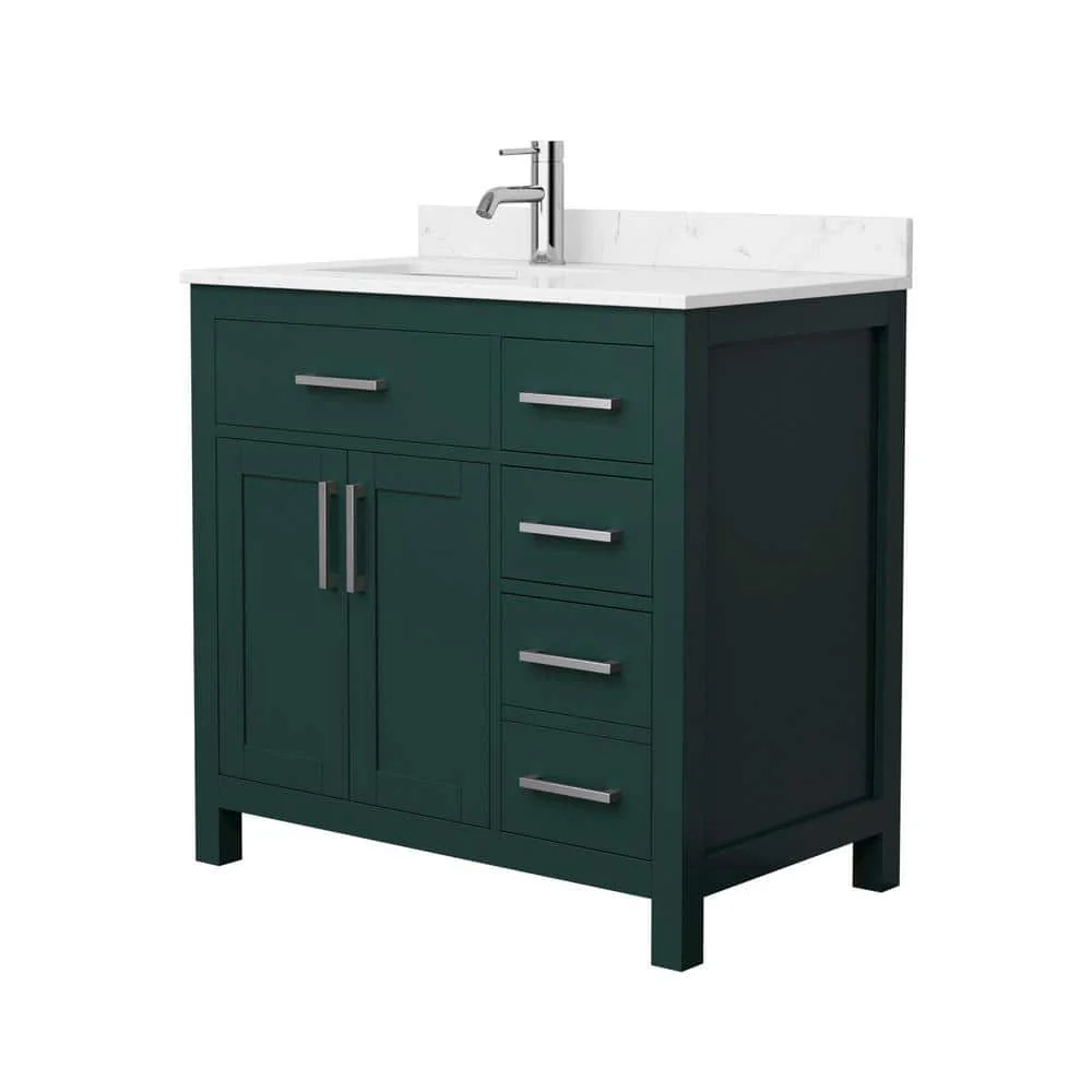 Wyndham Collection Beckett 36" Green Bathroom Vanity with Carrara Cultured Marble Top - Image 2